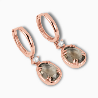 Raw Smoky Quartz Huggie Hoop Earrings - Sacred Wrap 18KT Rose Gold Vermeil Side View
