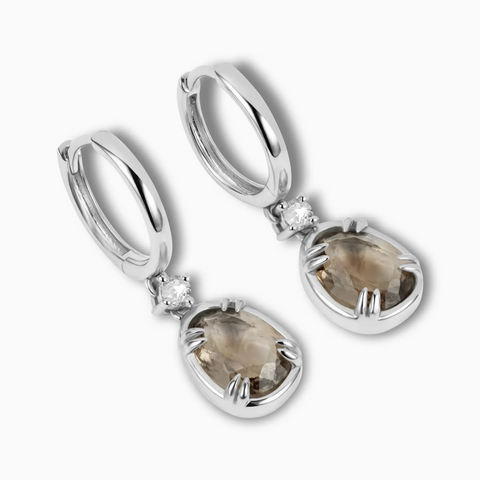 Raw Smoky Quartz Huggie Hoop Earrings - Sacred Wrap 925 Sterling Silver Side View