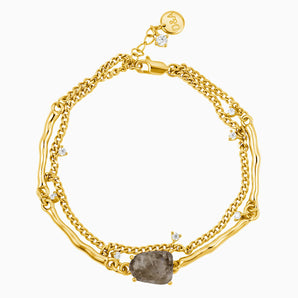 Raw Smoky Quartz Layered Bracelet - Wild Vine 18KT Yellow Gold Vermeil Front View
