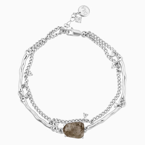 Raw Smoky Quartz Layered Bracelet - Wild Vine 925 Sterling Front View
