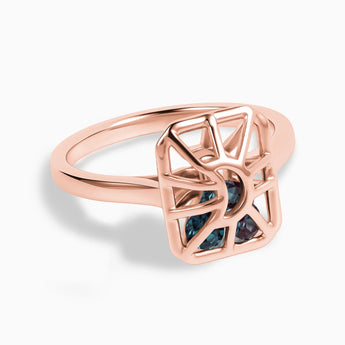 Rectangle Alexandrite Cutout Web Shaker Ring - Lunar Matrix 18KT Rose Gold Vermeil Front View