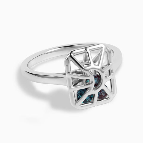 Rectangle Alexandrite Cutout Web Shaker Ring - Lunar Matrix 925 Sterling Front View