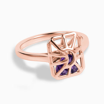 Rectangle Amethyst Cutout Web Shaker Ring - Lunar Matrix 18KT Rose Gold Vermeil Front View