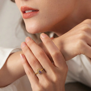 Rectangle Amethyst Cutout Web Shaker Ring - Lunar Matrix 18KT Yellow Gold Vermeil Model Shot