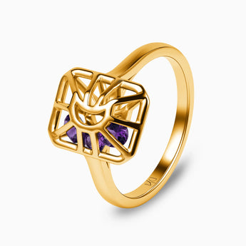 Rectangle Amethyst Cutout Web Shaker Ring - Lunar Matrix 18KT Yellow Gold Vermeil Side View