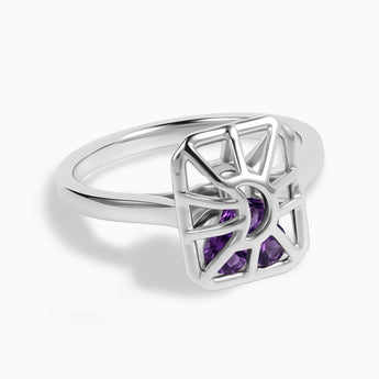 Rectangle Amethyst Cutout Web Shaker Ring - Lunar Matrix 925 Sterling Front View