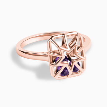 Rectangle Amethyst Star Cutout Shaker Ring - Stellar Core 18KT Rose Gold Vermeil Front View