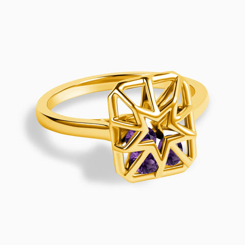 Rectangle Amethyst Star Cutout Shaker Ring - Stellar Core 18KT Yellow Gold Vermeil Front View