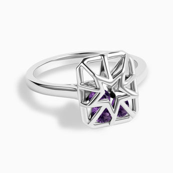 Rectangle Amethyst Star Cutout Shaker Ring - Stellar Core 925 Sterling Front View