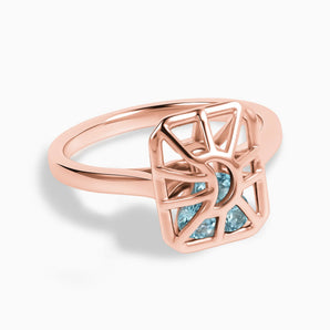 Rectangle Aquamarine Cutout Web Shaker Ring - Lunar Matrix 18KT Rose Gold Vermeil Front View