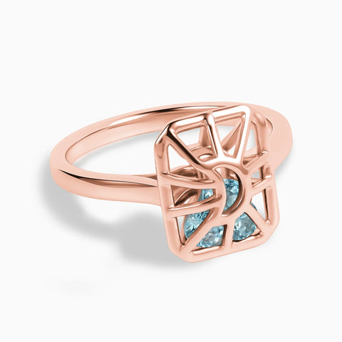 Rectangle Aquamarine Cutout Web Shaker Ring - Lunar Matrix 18KT Rose Gold Vermeil Front View