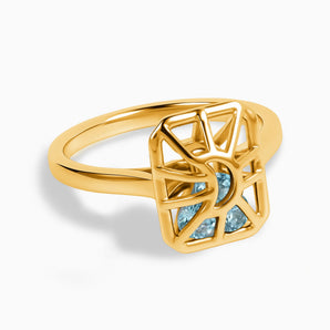 Rectangle Aquamarine Cutout Web Shaker Ring - Lunar Matrix 18KT Yellow Gold Vermeil Front View