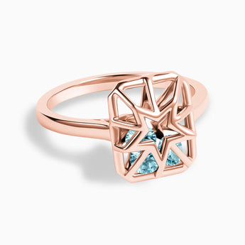 Rectangle Aquamarine Star Cutout Shaker Ring - Stellar Core 18KT Rose Gold Vermeil Front View