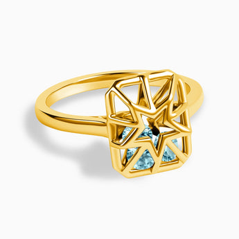 Rectangle Aquamarine Star Cutout Shaker Ring - Stellar Core 18KT Yellow Gold Vermeil Front View