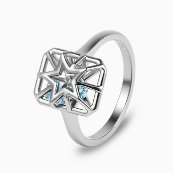 Rectangle Aquamarine Star Cutout Shaker Ring - Stellar Core 925 Sterling Side View