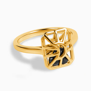 Rectangle Black Onyx Cutout Web Shaker Ring - Lunar Matrix 18KT Yellow Gold Vermeil Front View