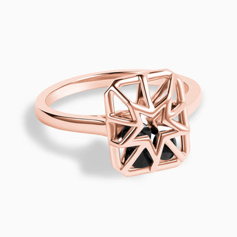 Rectangle Black Onyx Star Cutout Shaker Ring - Stellar Core 18KT Rose Gold Vermeil Front View