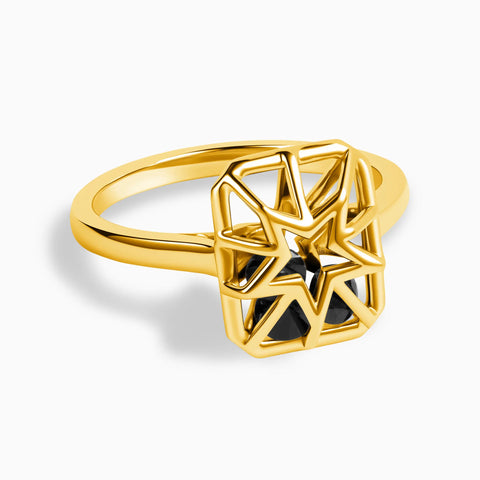 Rectangle Black Onyx Star Cutout Shaker Ring - Stellar Core 18KT Yellow Gold Vermeil Front View