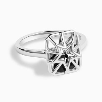 Rectangle Black Onyx Star Cutout Shaker Ring - Stellar Core 925 Sterling Front View