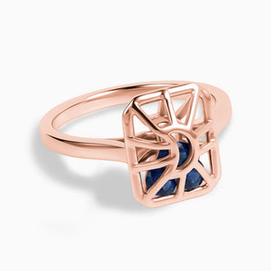 Rectangle Blue Sapphire Cutout Web Shaker Ring - Lunar Matrix 18KT Rose Gold Vermeil Front View