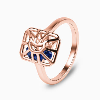 Rectangle Blue Sapphire Cutout Web Shaker Ring - Lunar Matrix 18KT Rose Gold Vermeil Side View