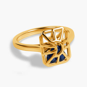 Rectangle Blue Sapphire Cutout Web Shaker Ring - Lunar Matrix 18KT Yellow Gold Vermeil Front View