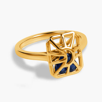 Rectangle Blue Sapphire Cutout Web Shaker Ring - Lunar Matrix 18KT Yellow Gold Vermeil Front View