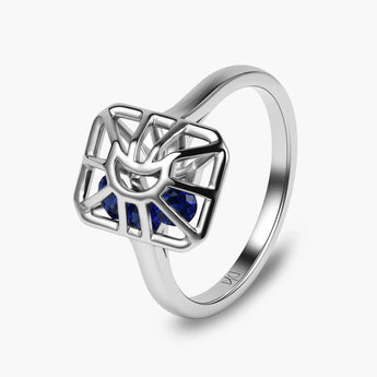 Rectangle Blue Sapphire Cutout Web Shaker Ring - Lunar Matrix 925 Sterling Side View