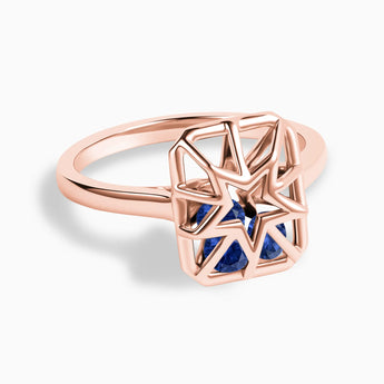 Rectangle Blue Sapphire Star Cutout Shaker Ring - Stellar Core 18KT Rose Gold Vermeil Front View