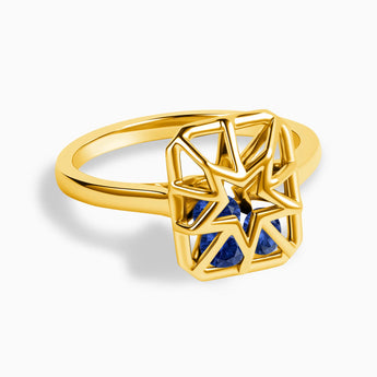Rectangle Blue Sapphire Star Cutout Shaker Ring - Stellar Core 18KT Yellow Gold Vermeil Front View