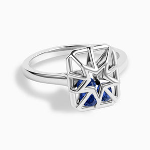 Rectangle Blue Sapphire Star Cutout Shaker Ring - Stellar Core 925 Sterling Front View