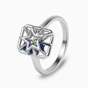 Rectangle Blue Sapphire Star Cutout Shaker Ring - Stellar Core 925 Sterling Side View