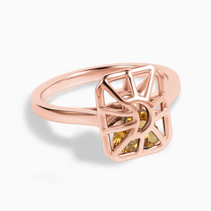 Rectangle Citrine Cutout Web Shaker Ring - Lunar Matrix 18KT Rose Gold Vermeil Front View