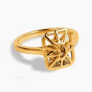 Rectangle Citrine Cutout Web Shaker Ring - Lunar Matrix 18KT Yellow Gold Vermeil Front View