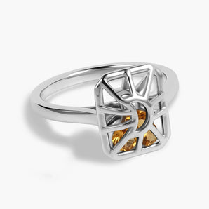 Rectangle Citrine Cutout Web Shaker Ring - Lunar Matrix 925 Sterling Front View