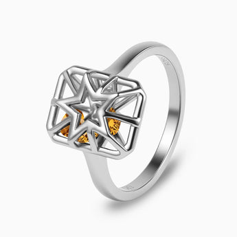 Rectangle Citrine Star Cutout Shaker Ring - Stellar Core 925 Sterling Side View