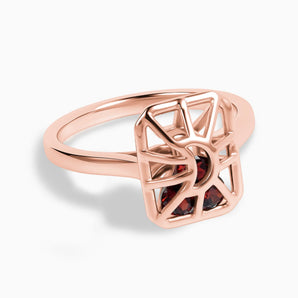 Rectangle Garnet Cutout Web Shaker Ring - Lunar Matrix 18KT Rose Gold Vermeil Front View