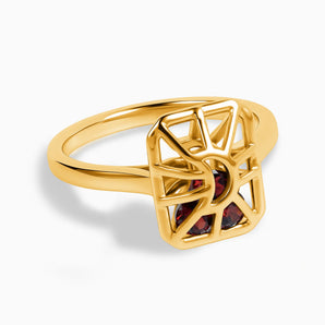Rectangle Garnet Cutout Web Shaker Ring - Lunar Matrix 18KT Yellow Gold Vermeil Front View