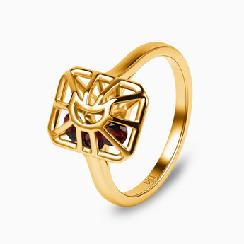 Rectangle Garnet Cutout Web Shaker Ring - Lunar Matrix 18KT Yellow Gold Vermeil Side View