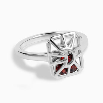 Rectangle Garnet Cutout Web Shaker Ring - Lunar Matrix 925 Sterling Front View