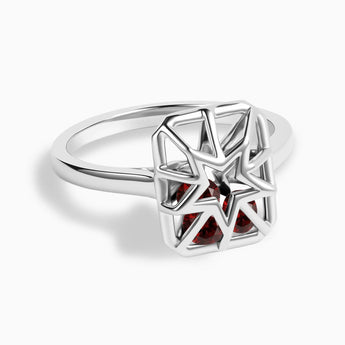 Rectangle Garnet Star Cutout Shaker Ring - Stellar Core 925 Sterling Front View