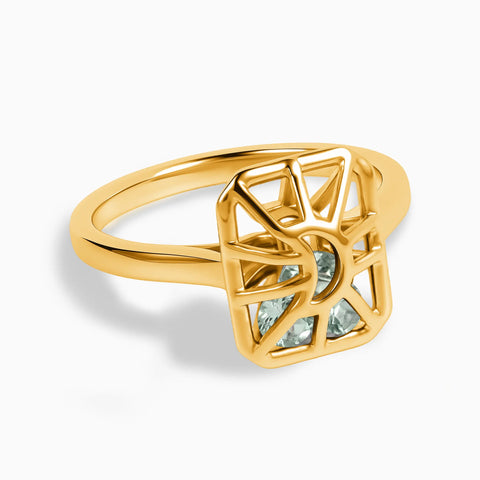 Rectangle Green Amethyst Cutout Web Shaker Ring - Lunar Matrix 18KT Yellow Gold Vermeil Front View