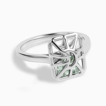 Rectangle Green Amethyst Cutout Web Shaker Ring - Lunar Matrix 925 Sterling Front View