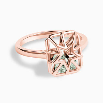 Rectangle Green Amethyst Star Cutout Shaker Ring - Stellar Core 18KT Rose Gold Vermeil Front View