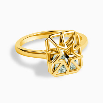 Rectangle Green Amethyst Star Cutout Shaker Ring - Stellar Core 18KT Yellow Gold Vermeil Front View