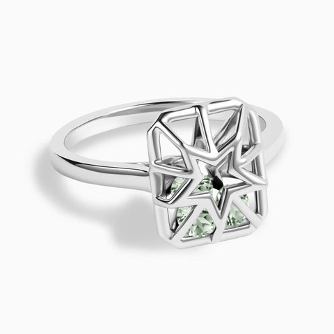 Rectangle Green Amethyst Star Cutout Shaker Ring - Stellar Core 925 Sterling Front View