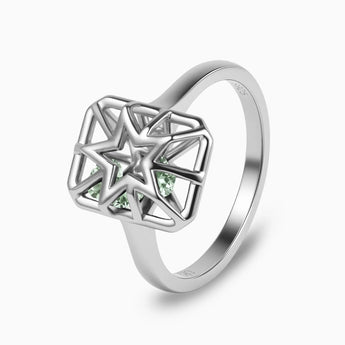 Rectangle Green Amethyst Star Cutout Shaker Ring - Stellar Core 925 Sterling Side View