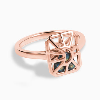 Rectangle Labradorite Cutout Web Shaker Ring - Lunar Matrix 18KT Rose Gold Vermeil Front View