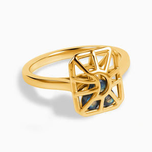 Rectangle Labradorite Cutout Web Shaker Ring - Lunar Matrix 18KT Yellow Gold Vermeil Front View