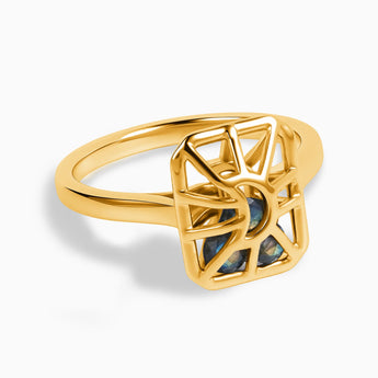 Rectangle Labradorite Cutout Web Shaker Ring - Lunar Matrix 18KT Yellow Gold Vermeil Front View